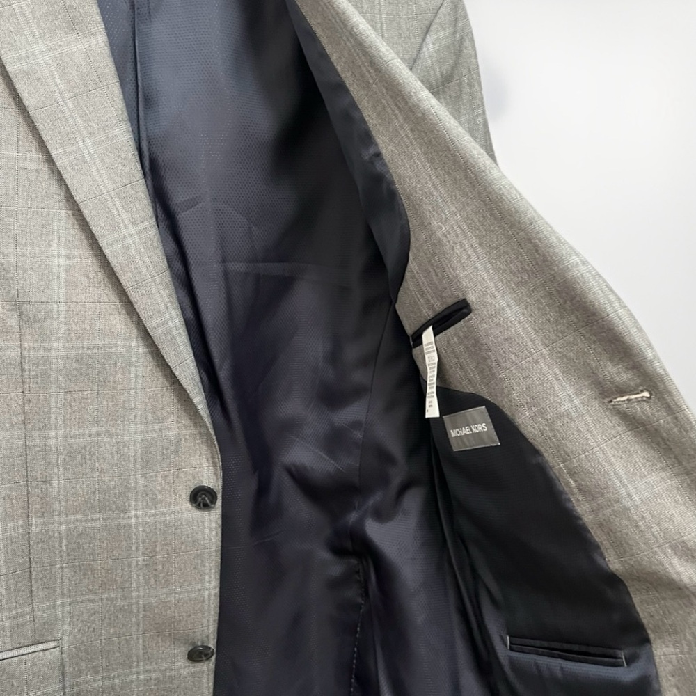 $30 SALE Michael Kors Mens Gray Windowpane Designer Blazer Sz 38 Regular Fit - Picture 10 of 13
